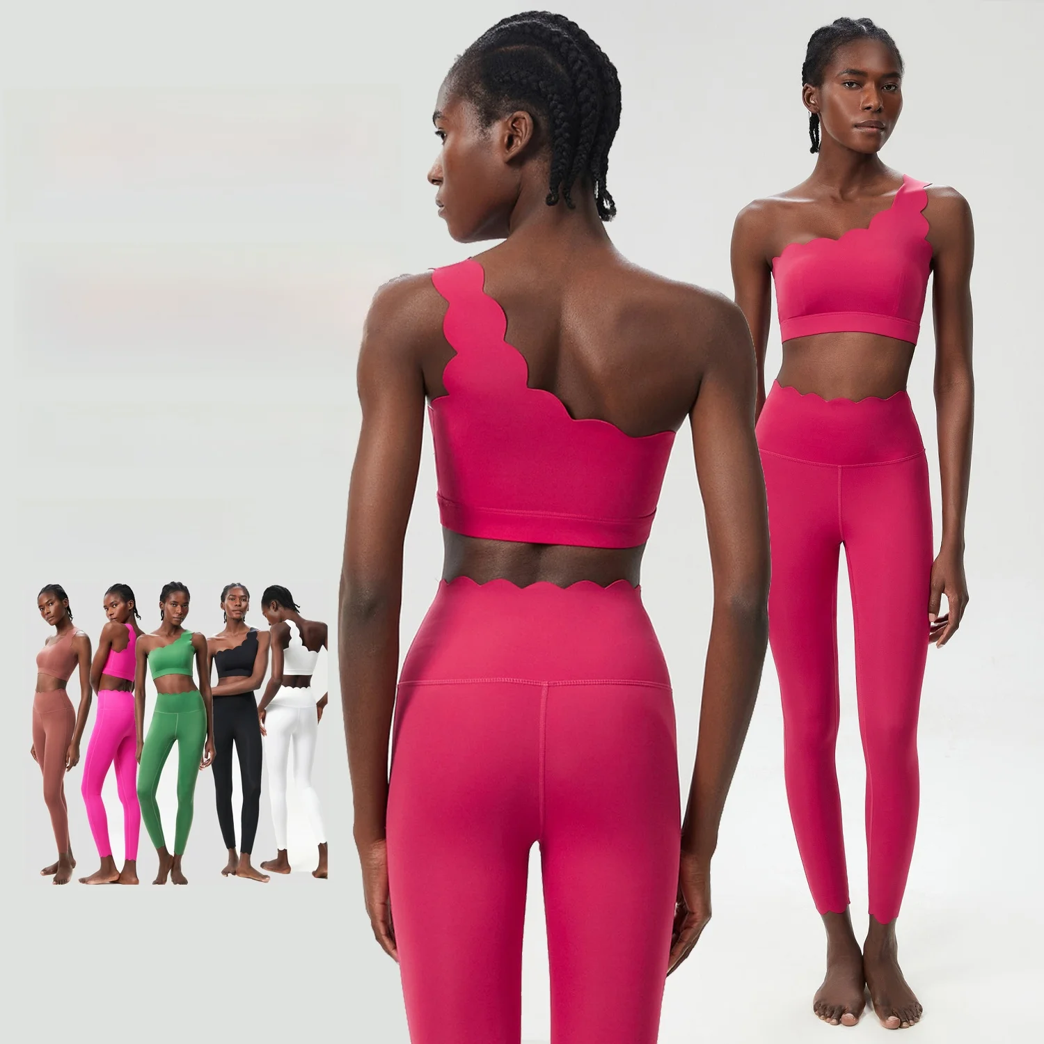 

Women's Yoga Fitn Running Suit Two-Piece Set Large Size Wave oulder Design Sports Wear Comfortable Nylon Casual Outfit