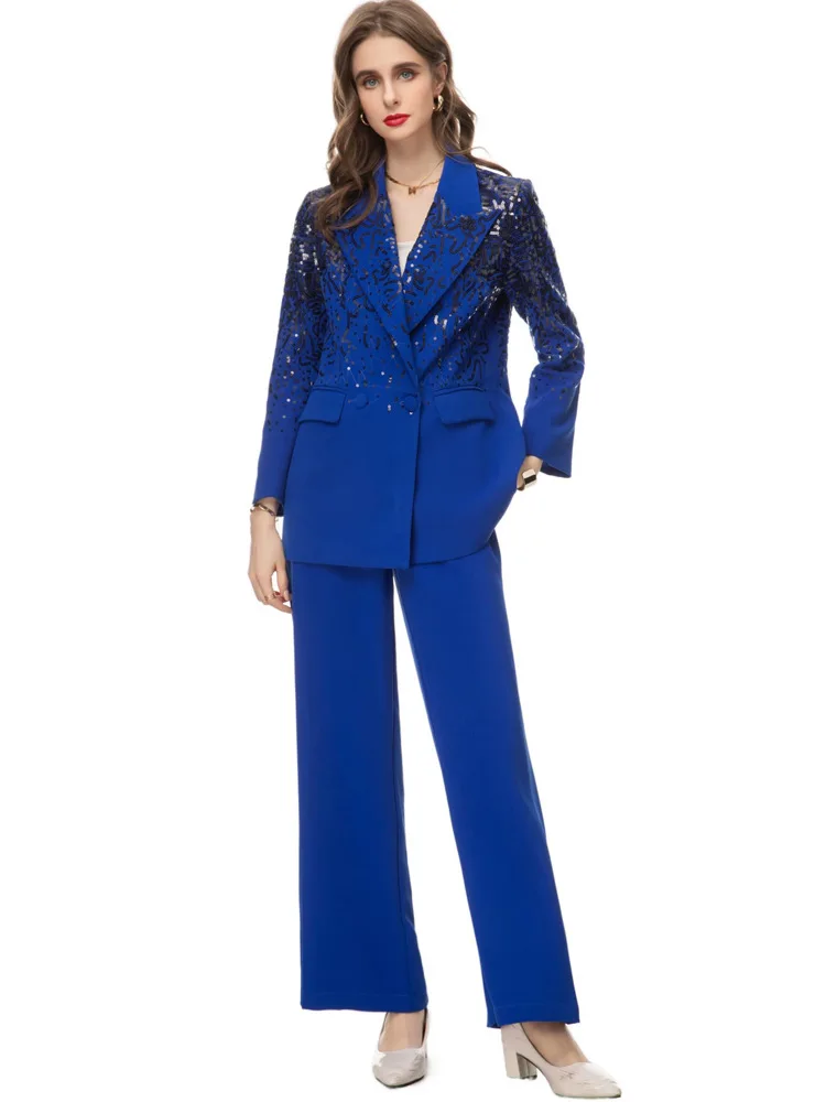 

2024 latest design heavy industry sequin embroidery long-sleeved suit straight through trousers professional suit