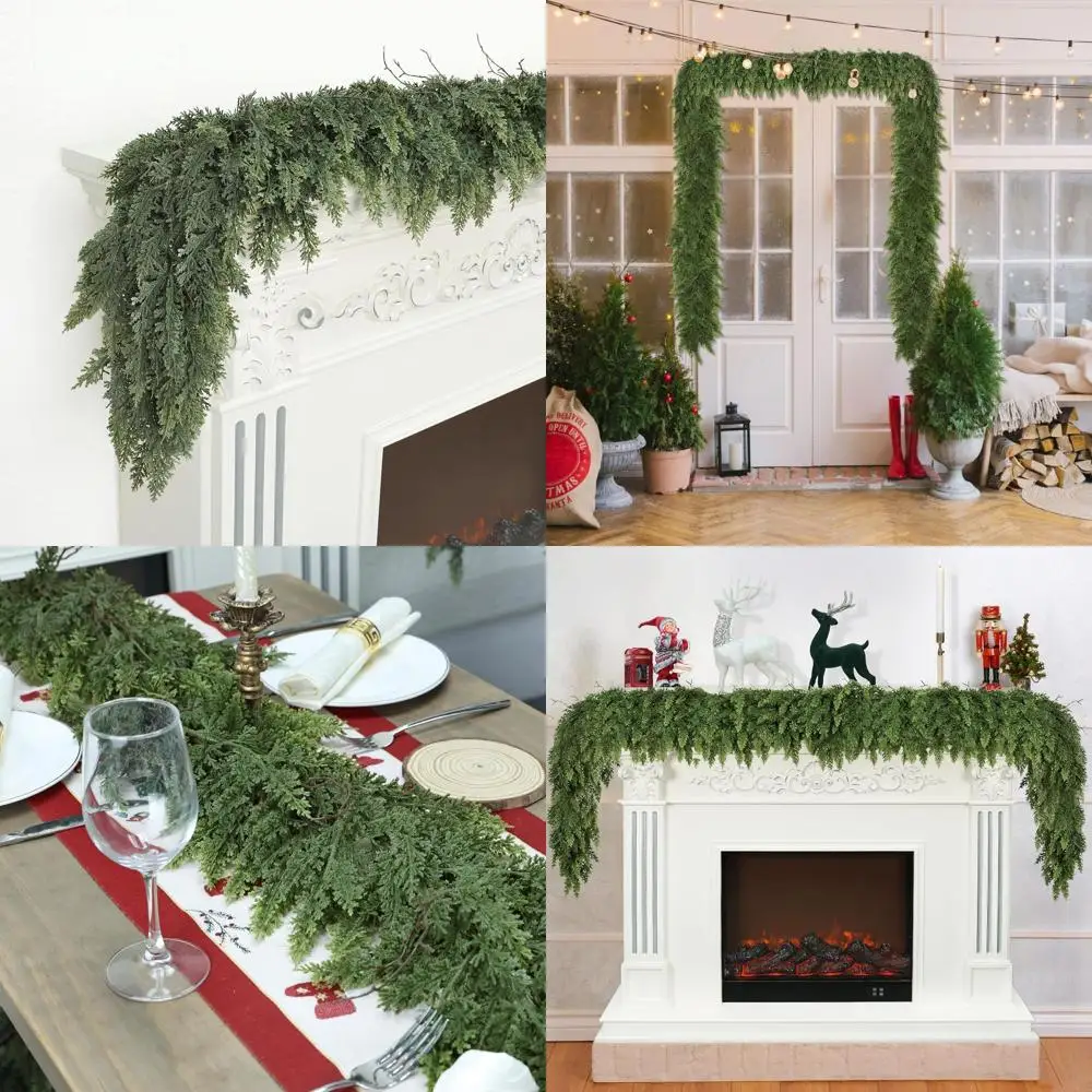 

Realistic Soft Green Faux Cedar Pine Cypress Garland for Indoor Outdoor Holiday Home Fireplace Wall Decoration