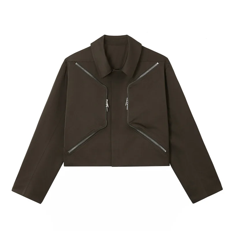 HKSH Spring New Men's Tide Dark Trend Zipper Cropped Deconstructed Short Wide-Fit Jacket Pocket Decoration Workwear Coat HK24484