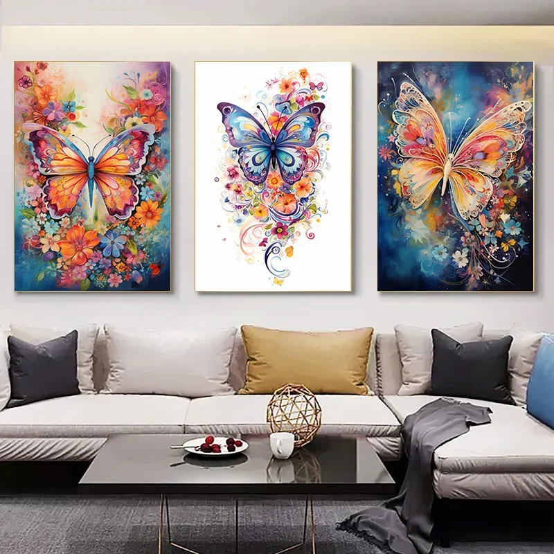 Cuadros de decoración pintados, decoración de pared de habitación, cuadro sobre lienzo artístico, mariposas, decoración del hogar, pinturas interiores, 1 Uds., carteles para Wa