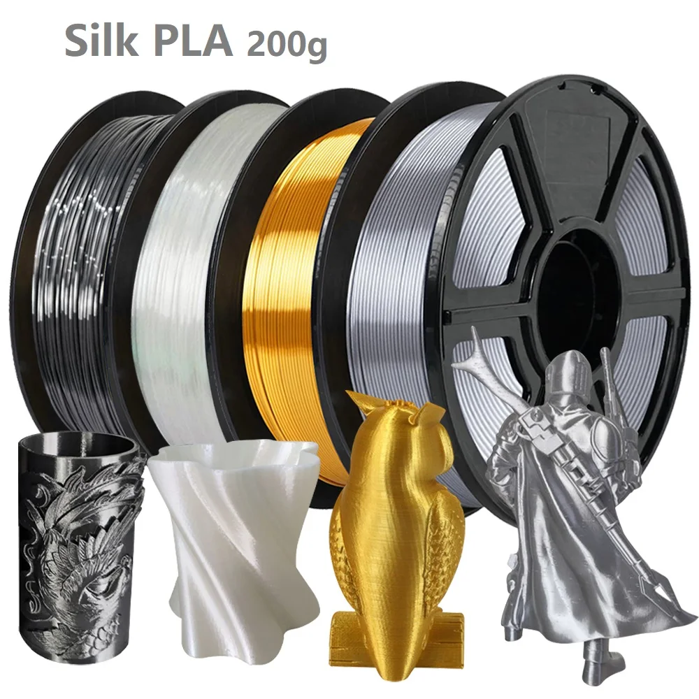 200G Silk Filament PLA 1.75mm Smooth Filament Shiney PLA 3D Printer Materials Multiple PLA Filament Gold Silver Black White