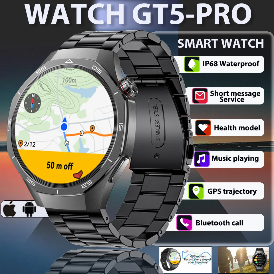 

Новые умные часы GT5 Pro 1,52-дюймовый AMOLED HD-экран Сердечный ритм Обжение здоровья BT Вызов Водонепроницаемые 100 + спортивные режимы SmartWatch