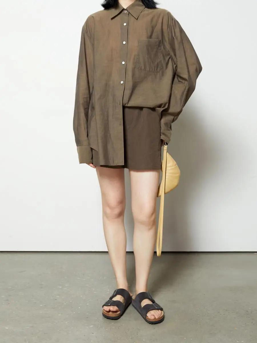 

GAOGUO iny двухцветный хлопок табачный свободный миди длинный све irt оригинальный дизайн хлопок 00% длинный свек пуговицы чистый цвет