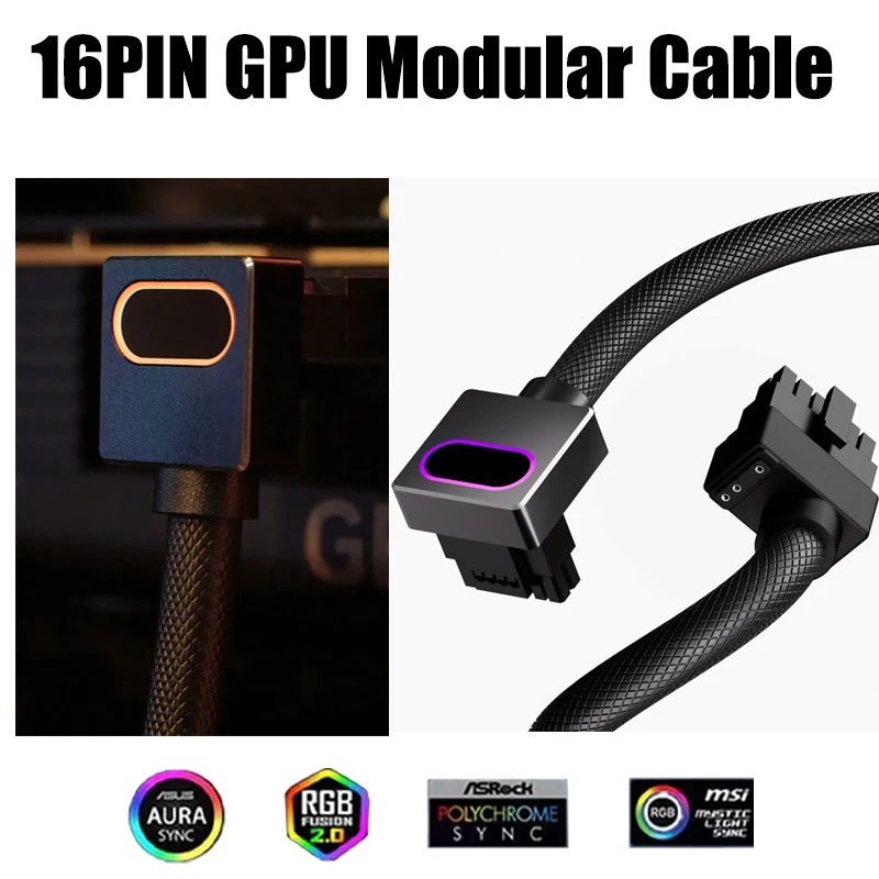 16Pin 12VHPWR GPU Modular Cable–Direct Connection Cable for RTX 40/5070/5080 Series Graphics Cards,18AWG 90°Right-Angle Design