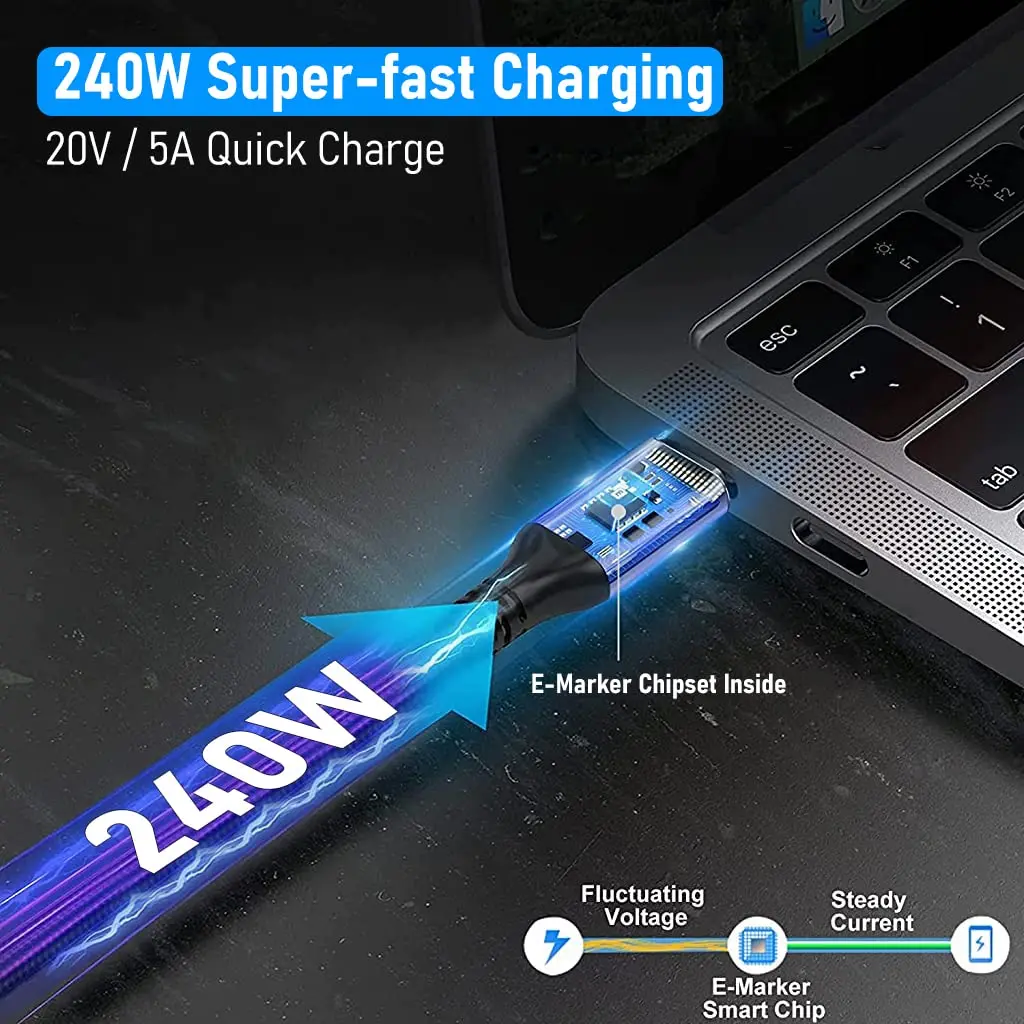 USB C Cable Thunderbolt 4 C Type Cable with LED Display PD Max 240W Fast Charging Max 40Gbps Nylon Braided Laptop Data Cord