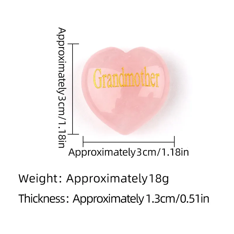 3cm Rose Quartz Carved Heart Decor Wish Stone with Family Member Inscriptions Healing Crystal Gift for Valentine's Mother's Day