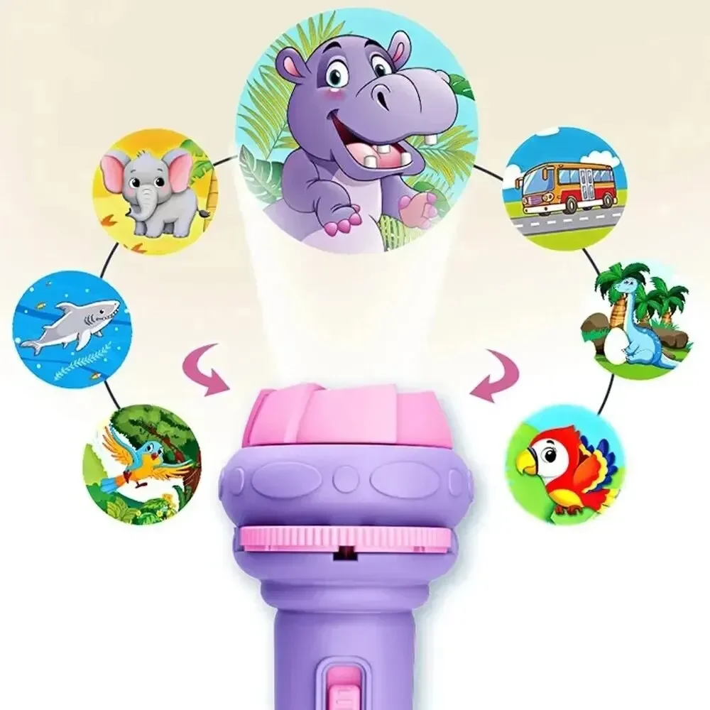 10 Cards Cartoon Projection Flashlight 80 Patterns Creative Children Flashlight Toy Projector Baby Toys Bedtime Story Book Toy