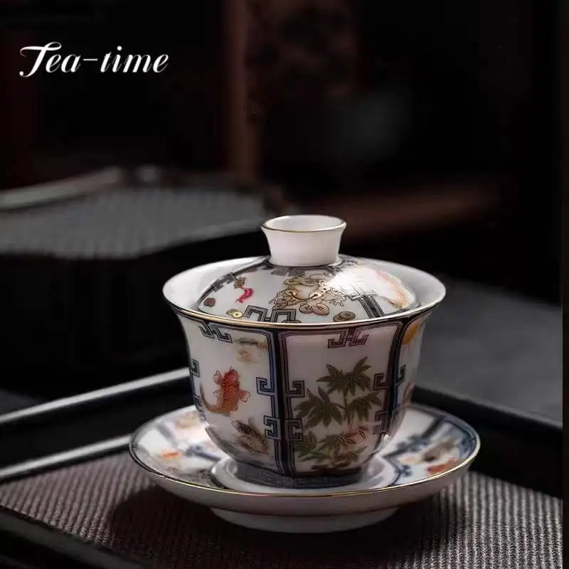 

200ml Chinese White Porcelain Gaiwan Zen Tea Bowl with Saucer Lid Kit Tea Tureen Tea Maker Cover Bowl Teaware Ornaments Gift Box