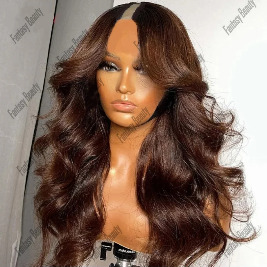 V Part Wig Human Hair Glueless Chocolate Honey Brown Colored Body Wave for Women Easy Wear U Part Wig Human Hair Half Wigs