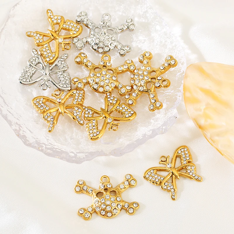 4pcs 스테인레스 스틸 할로우 지르콘 나비 해적 해골 - Butterfly Pendant Necklace 리뷰 및 가격