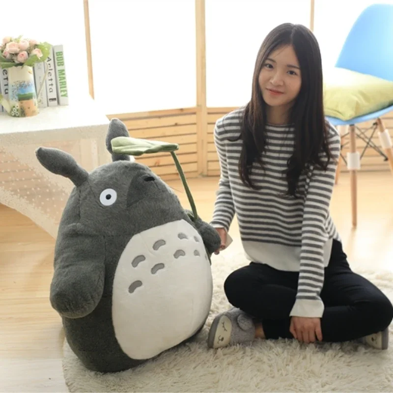 Cartoon Laugh Totoro Knuffel Gevulde Film Anime Grijze Kat Knuffels Totoro Hold Lotusblad Kawaii Pop Verjaardagscadeautjes Meisje