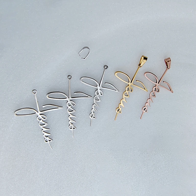 Wholesale 10pc/lot DIY Big Letter Jesus Stainless Steel Cross Charms Pendant Making Jewelry Parts Customized Items Are Welcomed