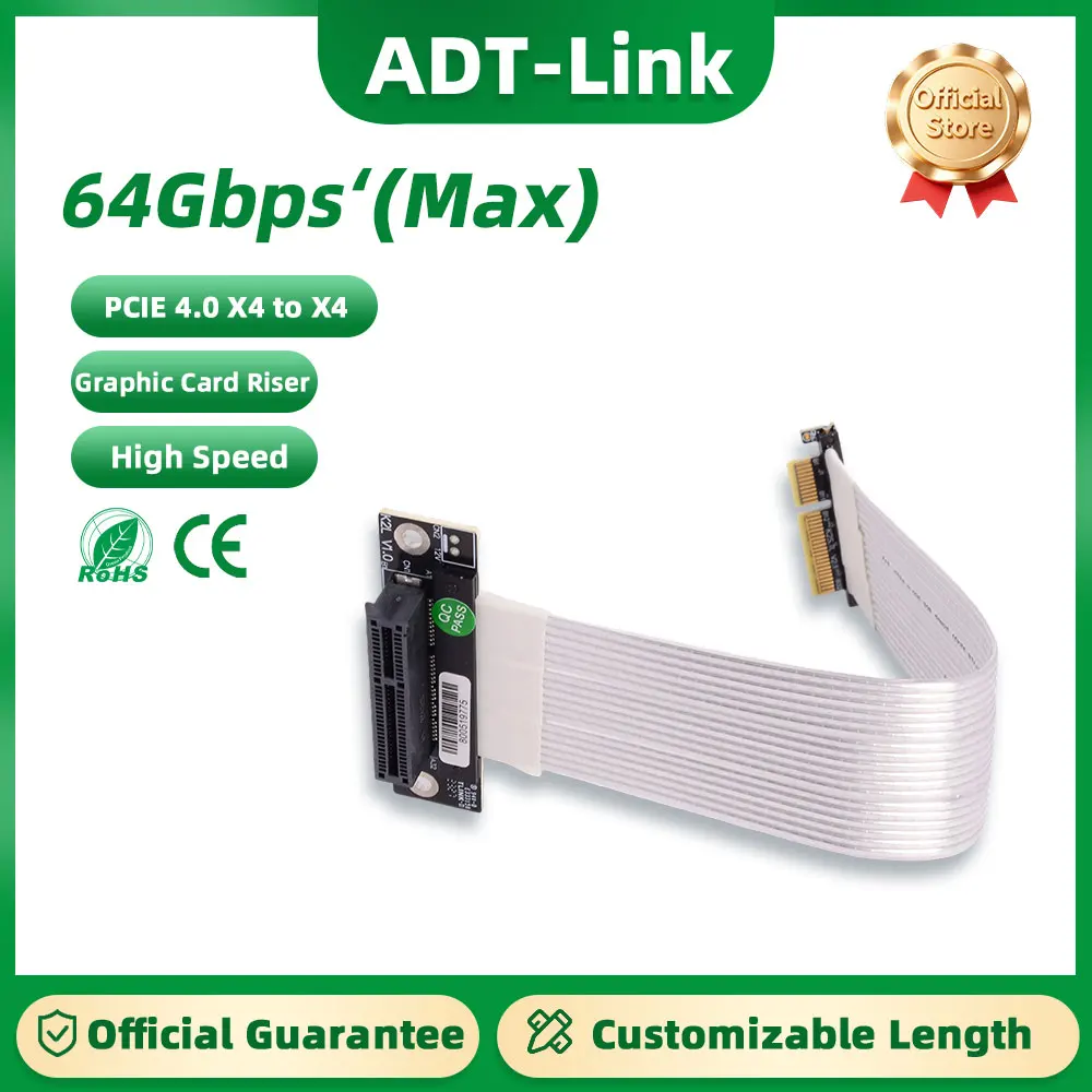 ADT-Link K22SL-TL PCIE 4.0 X4 To X4 Riser Extension Cable for Network Acquisition NVMe SSD USB Adapter Card  90 180°Right Angle