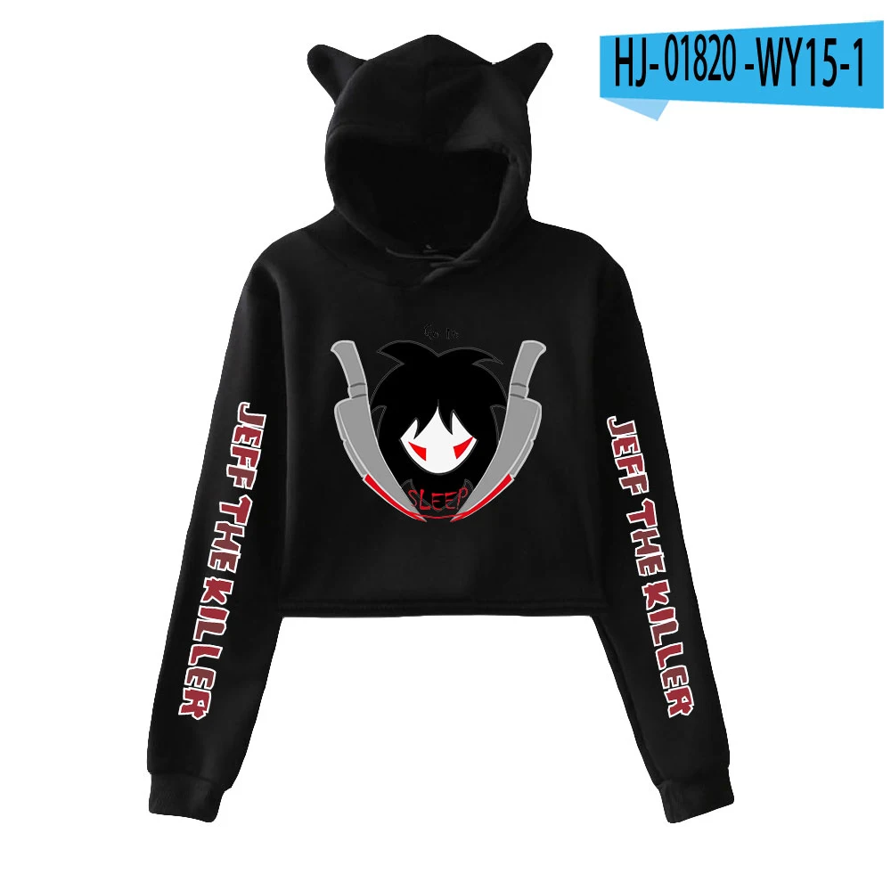 Sudadera corta con capucha de Jeff The Killer para niñas adolescentes, ropa de calle, Hip Hop, Kawaii, oreja de gato, Harajuku, Jersey, Tops