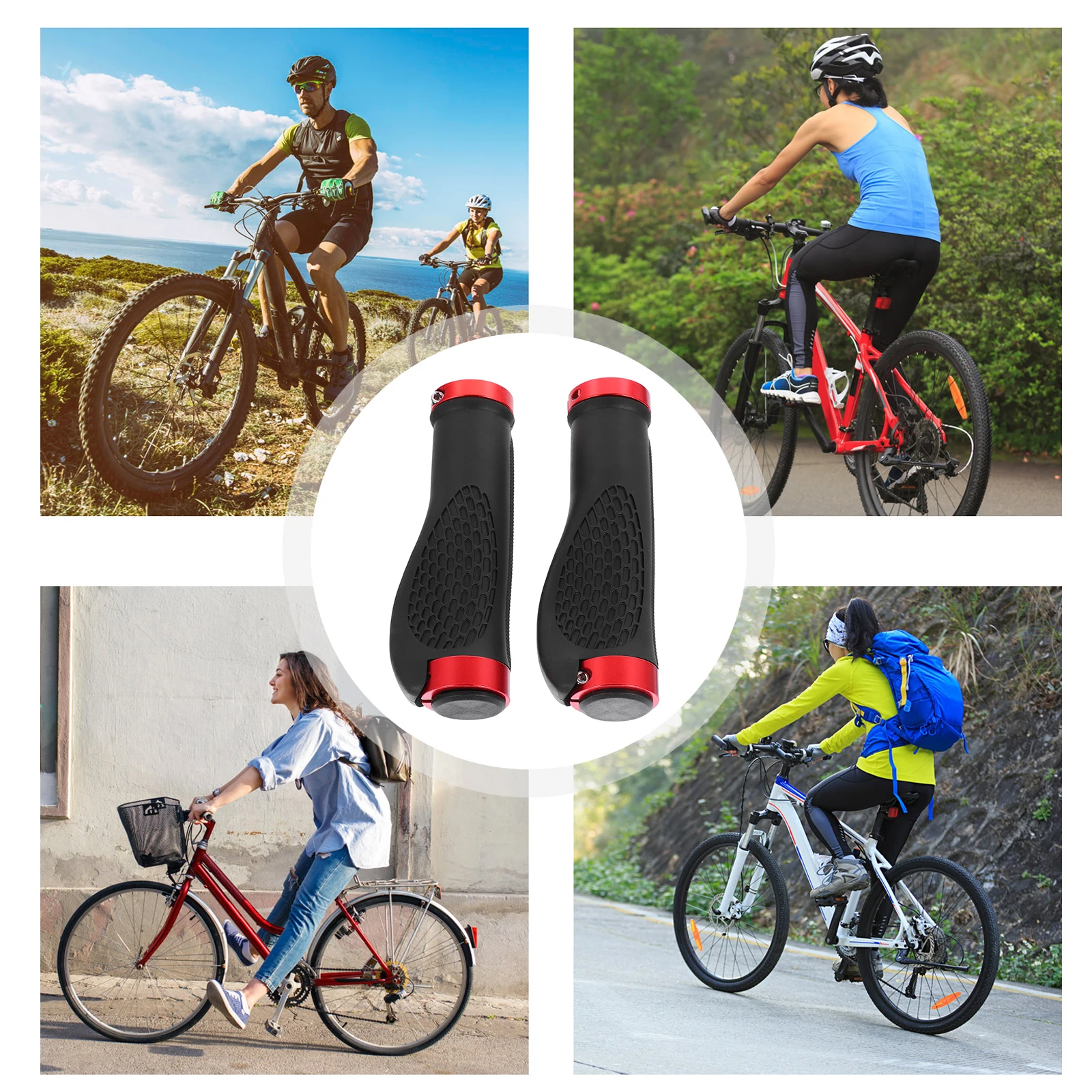 

1 Pair Of Ergonomic Bicycle Handlebar Grips Red Rubber Non-Slip Cycling Accessories Bike Handle Covers