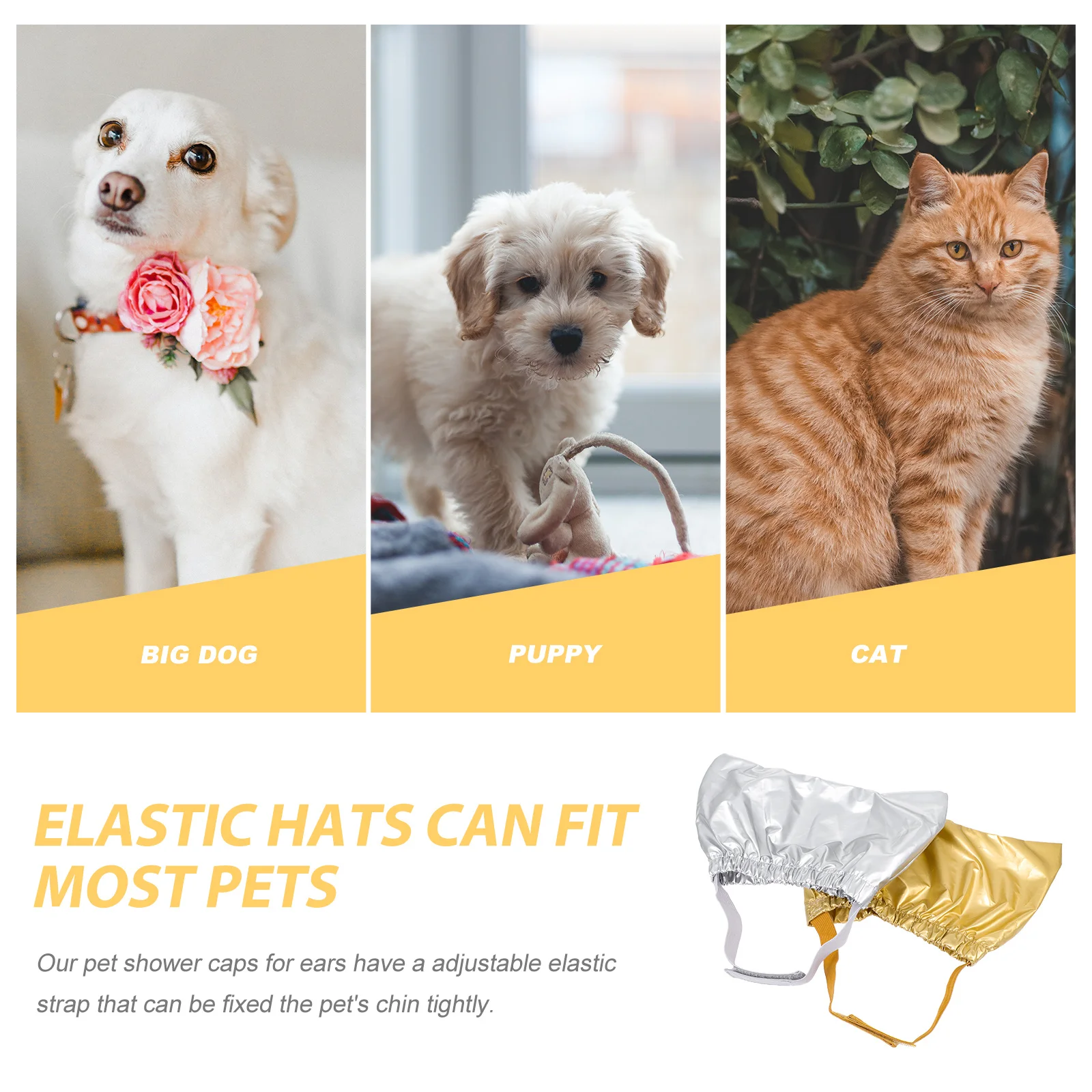 

2Pcs Dog Cat Bath Hats Premium Washable Shower Caps with Adjustable Elastic Band for Secure Fit Protects Ears during Bath Time