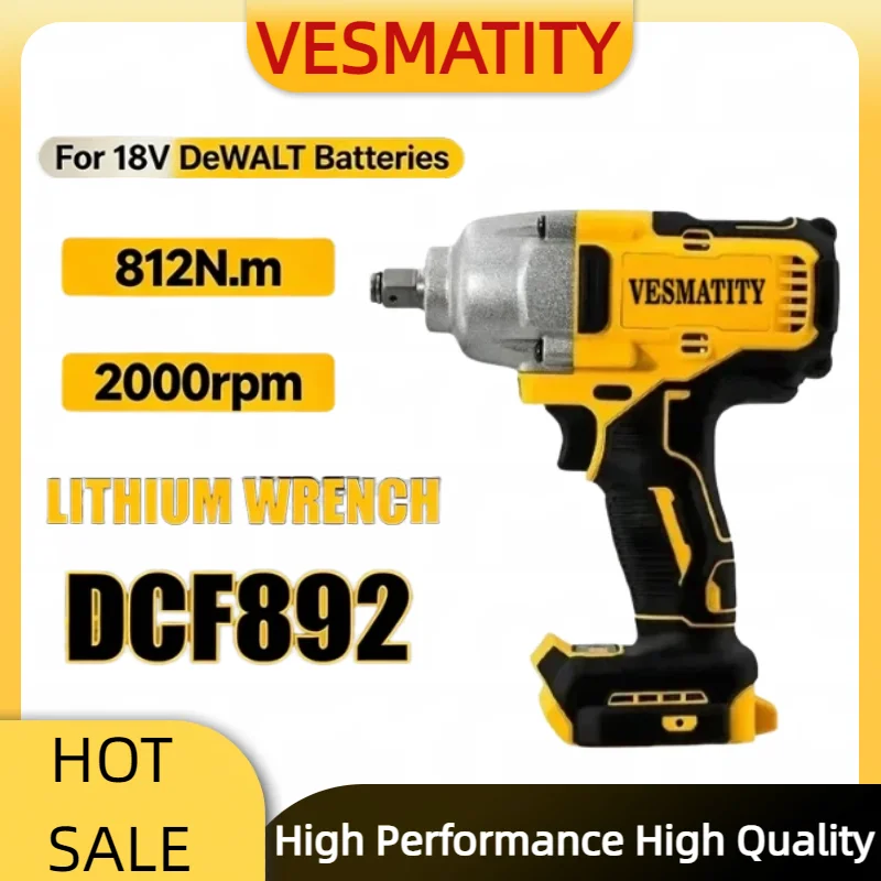 DCF892 High Torque Brushless Wireless Impact Wrench Electric Tool  Powerful Portable Torque Wrench For Dewalt 18V Battery