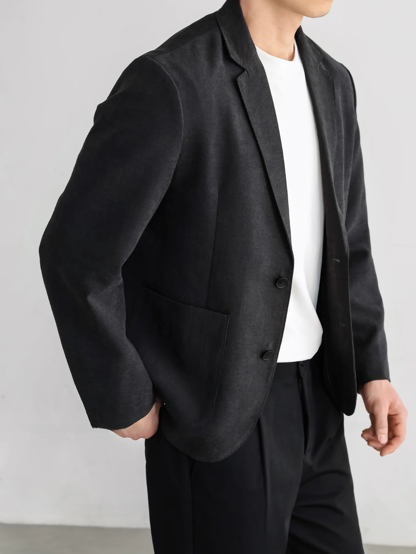 Elegant Gentleman Italian Style Matte Texture Plain Collar Men's Early Autumn Business Casual Jacket Breathable Polyester Fiber