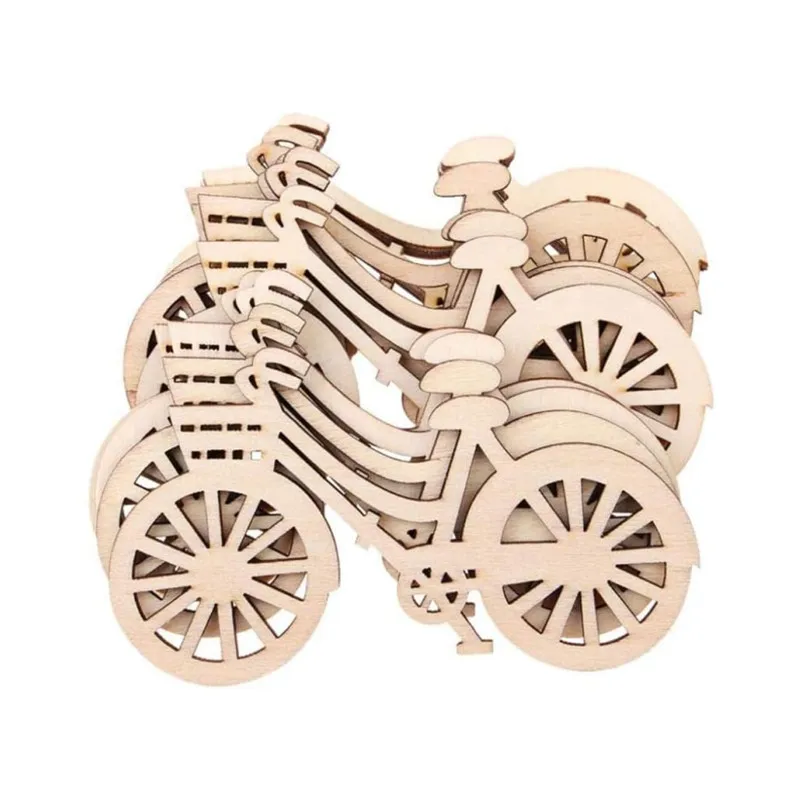 10PCS Wooden Bicycle Ornaments DIY Handmade Bike Cutout Veneers Slices Crafts for Home Christmas Birthday Engagement