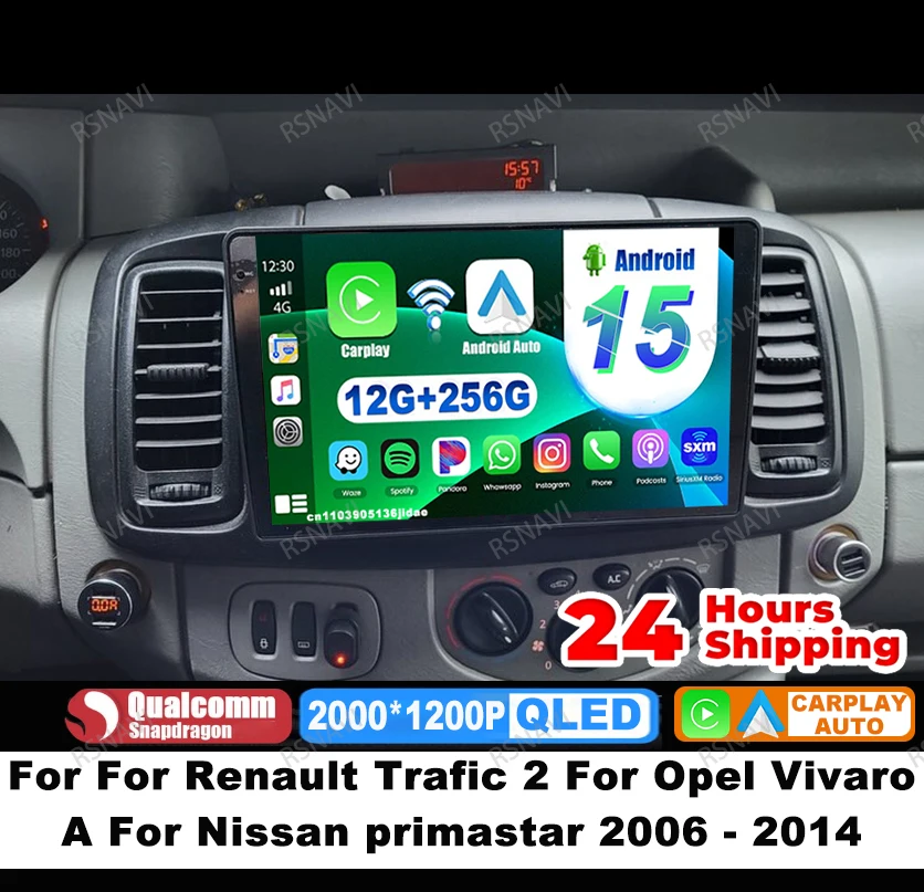 

Автомобильный радиоприемник Android 15 для Renault Trafic 2 для Opel Vivaro A для Nissan Primastar 2006-2014 4G LTE BT QLED DSP DVD-навигация