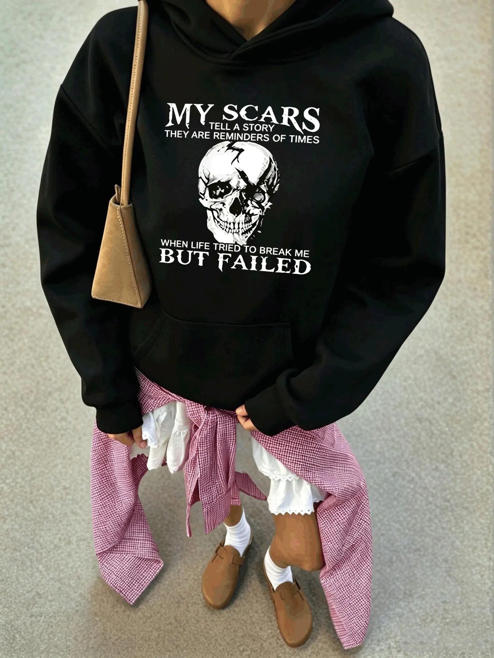 My Scars Tell A Story Skull Pattern Women'S Hoodie Pocket Loose Autumn Streetwear Heavyweight Cotton Hoody Comfortable Clothes