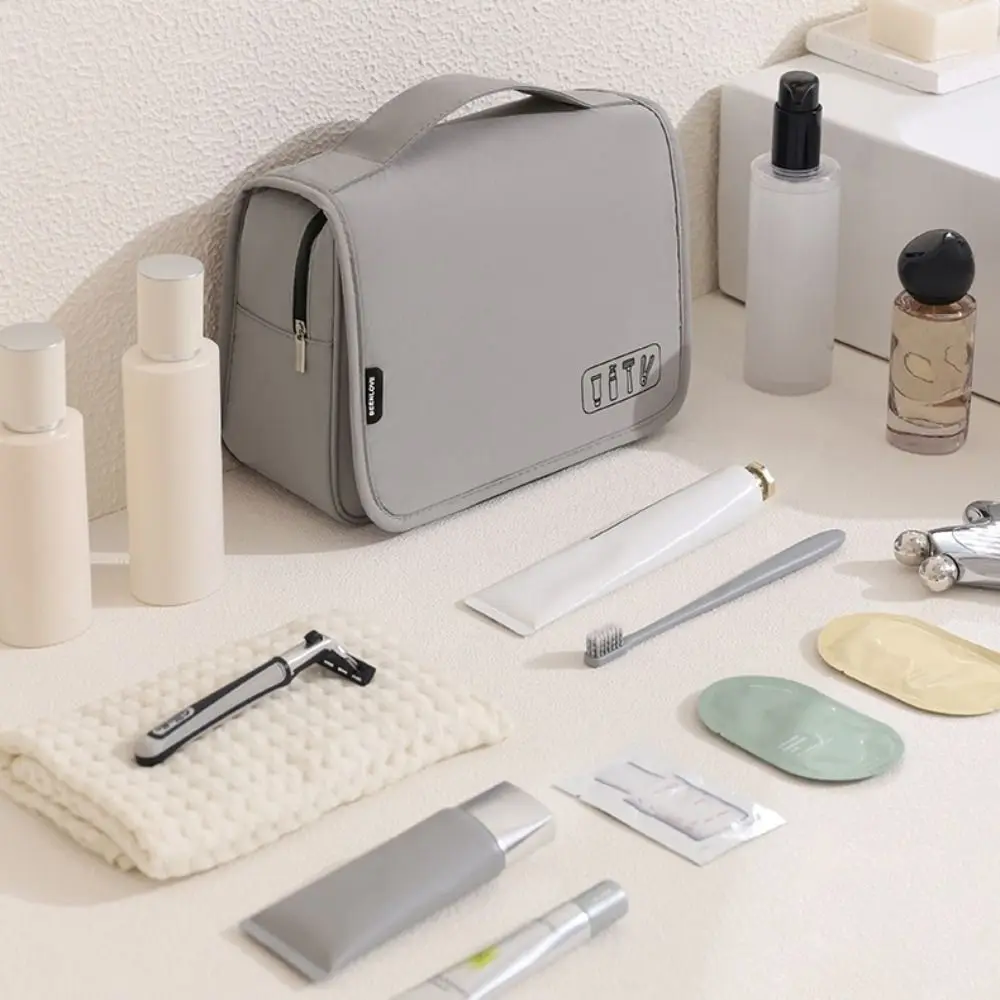 Portable Hanging Toiletry Bag Carry Handle Large Capacity Makeup Organizer Bag Built-In Hook Waterproof Travel Wash Bag