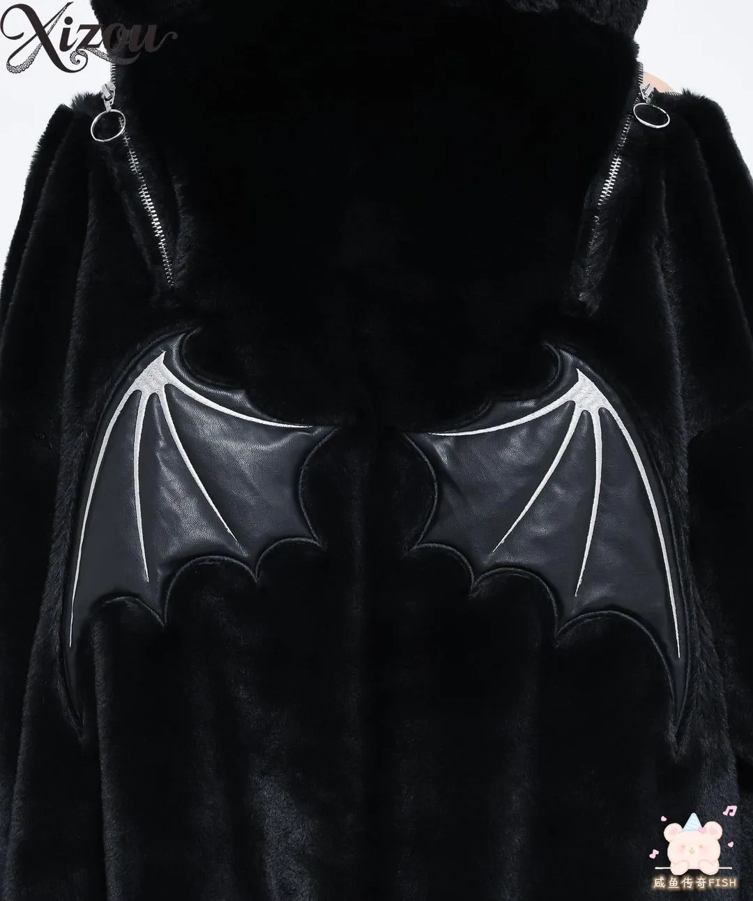 معطف فرو ياباني من القطيفة لعام 2025 للنساء للشتاء سميك ودافئ على شكل آذان الشيطان سترة بقلنسوة وسحّاب فضفاض Kawaii Y2K بلوزات كاساكو الشرير #5