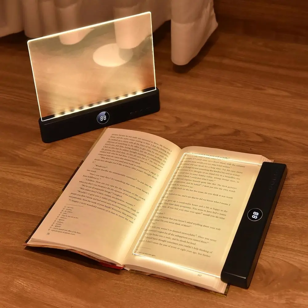 2-in-1 LED Book & Night Light, 3 Color Modes, Step Dimming, USB Rechargeable, Timer Feature, Black