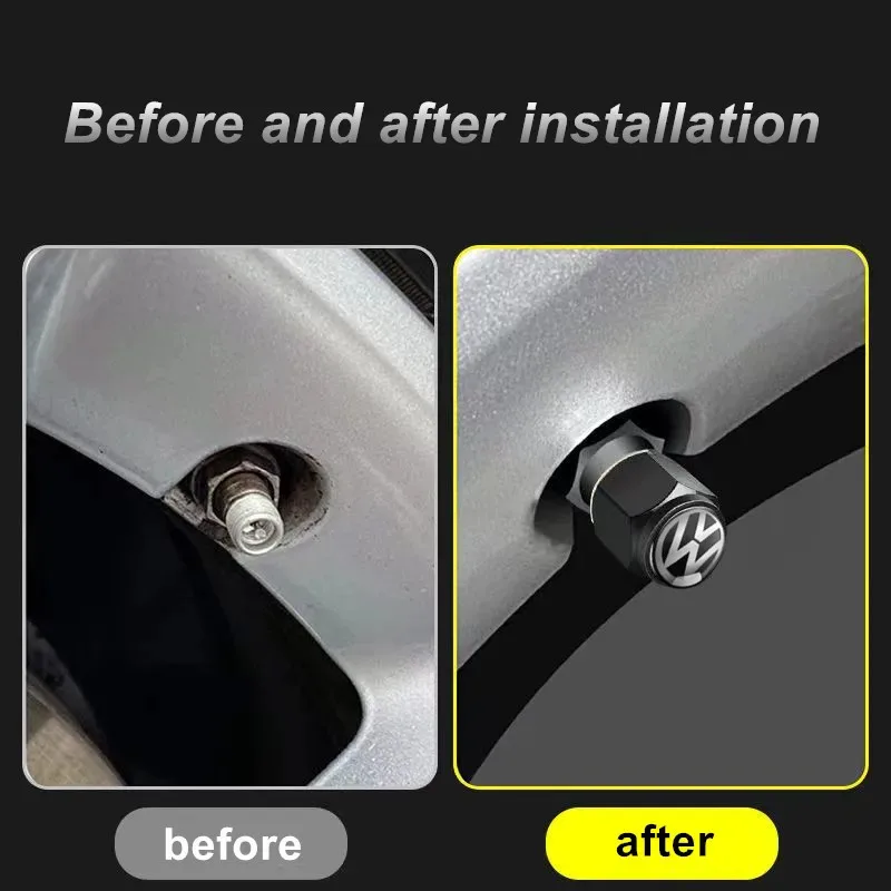 New 4/5pcs Metal Car Wheel Valve Caps Stem Covers for VW Volkswagen Golf Polo Passat Tiguan Touran Jetta Accessories view 6