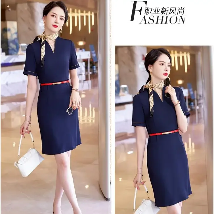 جودة المهن اللباس سيدة الصيف قصيرة الأكمام العمل موحدة المطار فندق مكتب الاستقبال مضيفة صالون تجميل ملابس العمل
