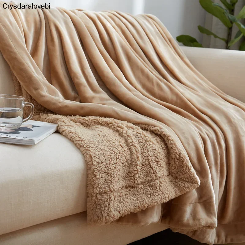 AB Side Coral Velvet and Lamb Cashmere Blanket Soft Thick Blanket for Bed Sofa Warm Fleece Sherpa Blanket for Bedroom 13 colors