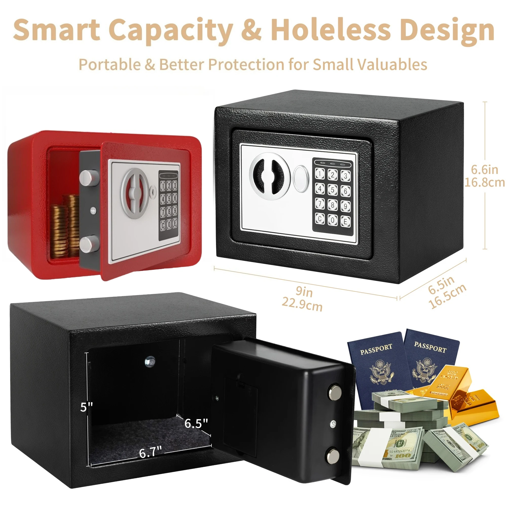 0.2 Cubic Feet Electronic Digital Safe, Steel Home Cash Safe and Fireproof Cash Bag for Hiding Safe Cash