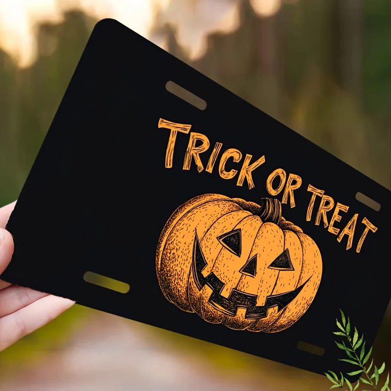 2D Flat - [Enable ] 2D Flat1pc Fit for All Frame Pumpkin License Plate Cover with Trick Or Treat Light & Candy/W Magic Design -