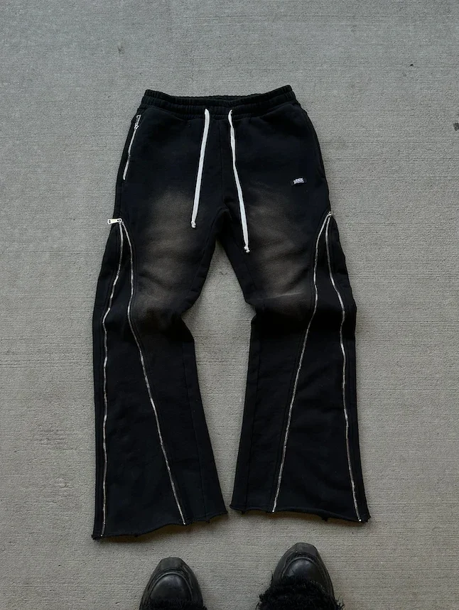 Y2K pantaloni larghi vintage di alta qualità con cerniera impiombata pantaloni casual a righe hip hop streetwear Harajuku uomo donna pantaloni a gamba larga