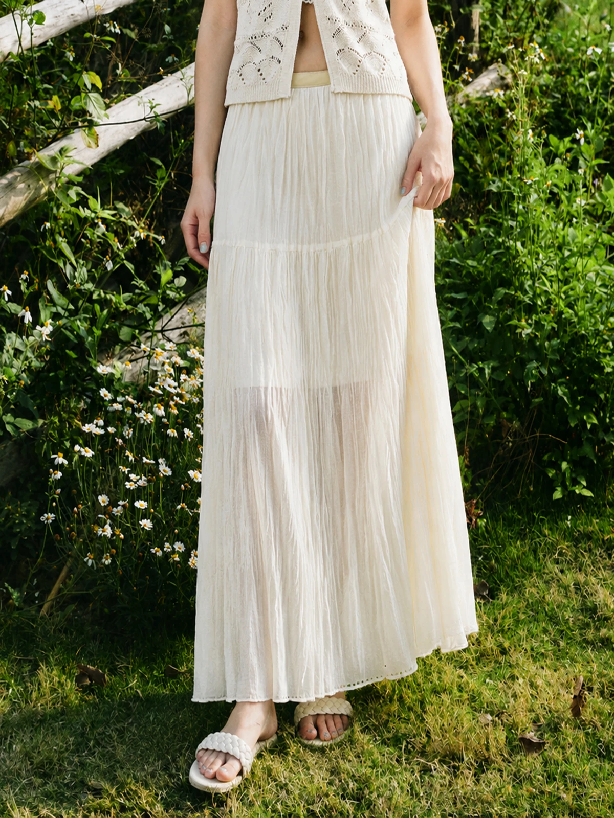 High-End Leather Splicing Irregular Pleated A-Line  Skirt Women's Skin-Friendly Breathable Gored Skirt Cotton Nylon