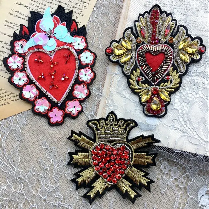 Large heart sequin hand stitched nail beads rhinestones Embroidery clothing decorative cloth stickers DIY coat