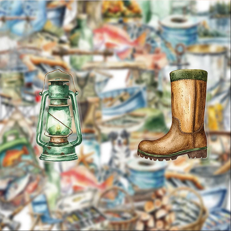50 Fishing-Themed Pet Stickers, Outdoor Fishing Gear Graffiti Stickers, Suitable for Diaries, Laptops, Car Bumpers, Skateboards, Water Bottles, Computer and Phone Decorations, Etc