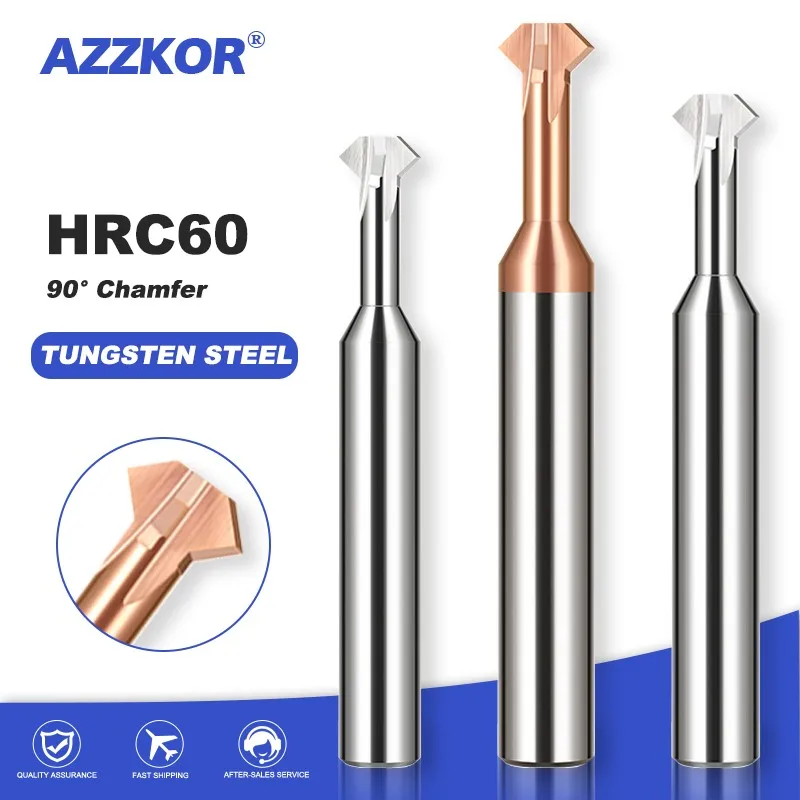 AZZKOR HRC60 4F Tungsten Steel Carbides 90° Upper And Lower Inner Hole Chamfering Milling Cutter CNC Double-Sided T-Shaped Tool