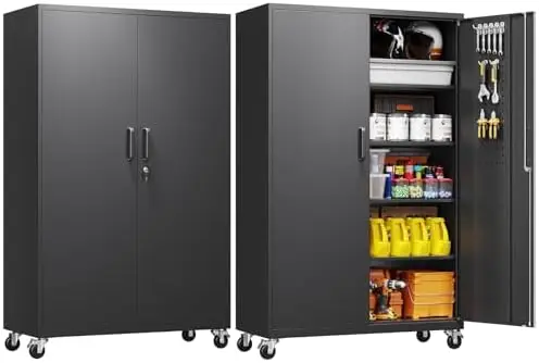 Metal Garage Storage Cabinet with Locking Doors and Adjustable Shelves,- 71