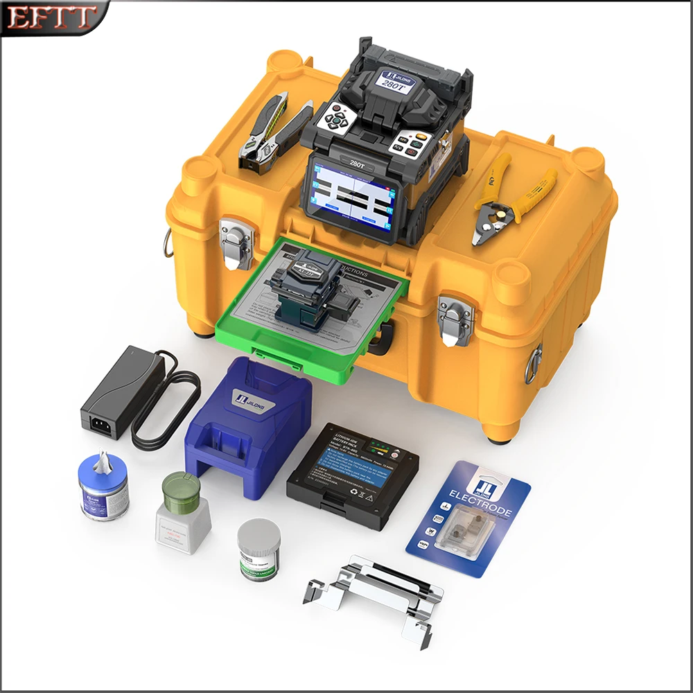 

JILONG KL-280T Автоматический универсальный сварочный аппарат средней линии багажника, оптоволоконный сварочный аппарат FTTH, 4-моторный сварочный аппарат, набор инструментов для сращивания