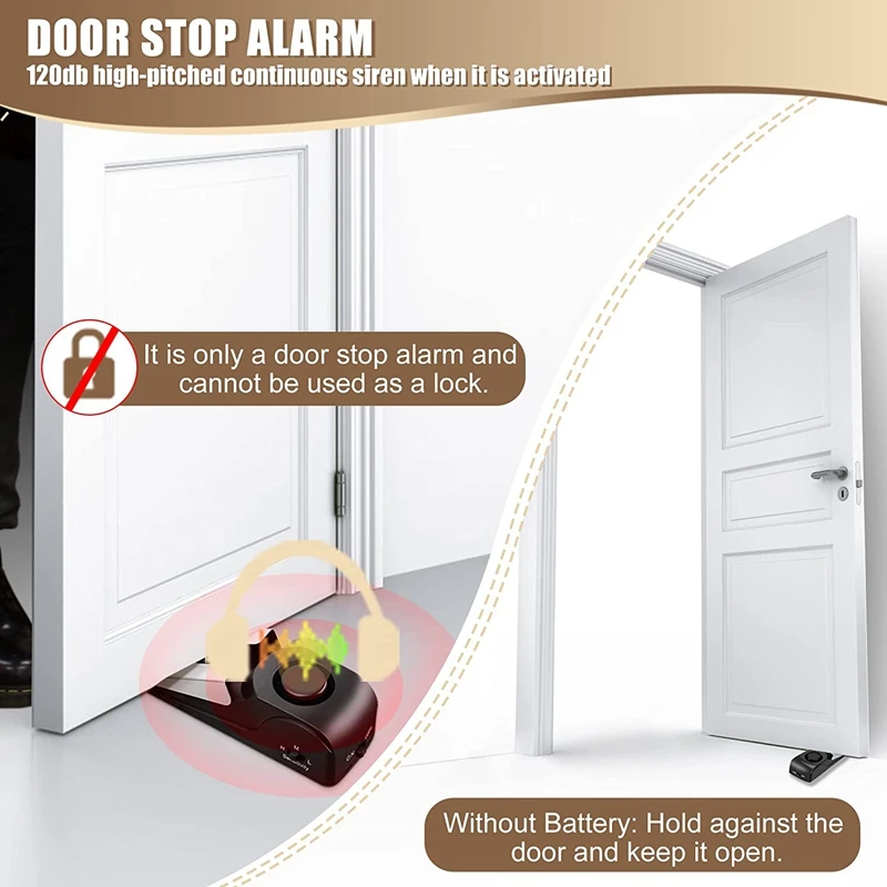 2 Pack Door Alarm With 120DB Security Siren Door Stopper Alarm For Home Security Door Alarms