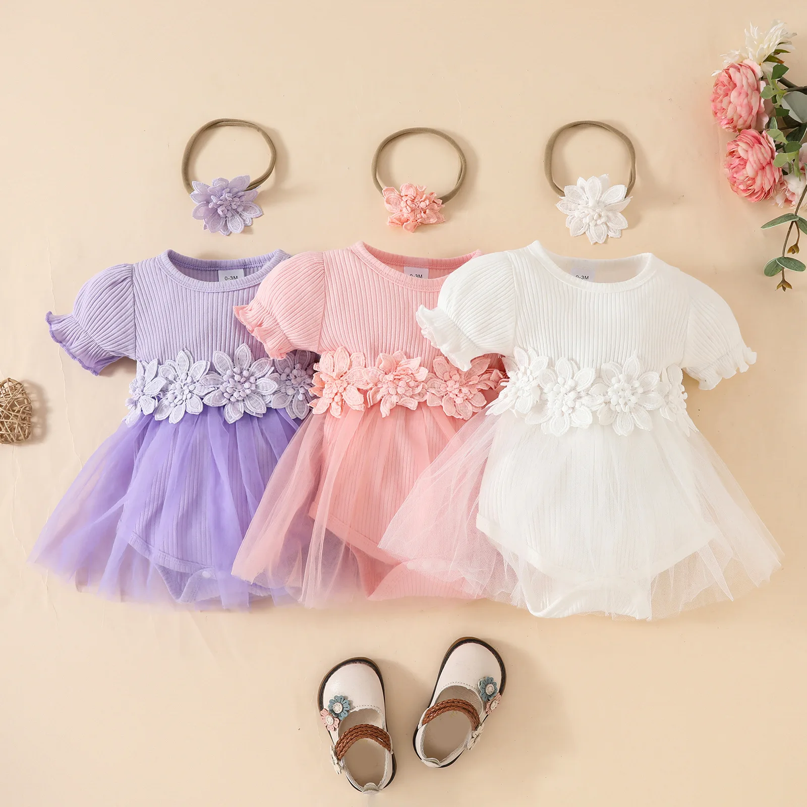 

Милые боди с цветочным принтом для маленьких девочек и повязкой на голову, цельная сетчатая юбка для младенцев 0-18 месяцев, летняя одежда для малышей, наряд для маленьких девочек