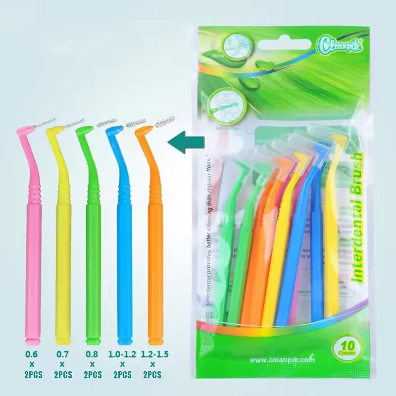 10pc Interdentalbürste 0,6-1,5mm L-Förmigen Interdentalbürste Kunststoff Tragbare Bürste Nicht-Slip Griff Wimpern Zähne sauber Mundpflege