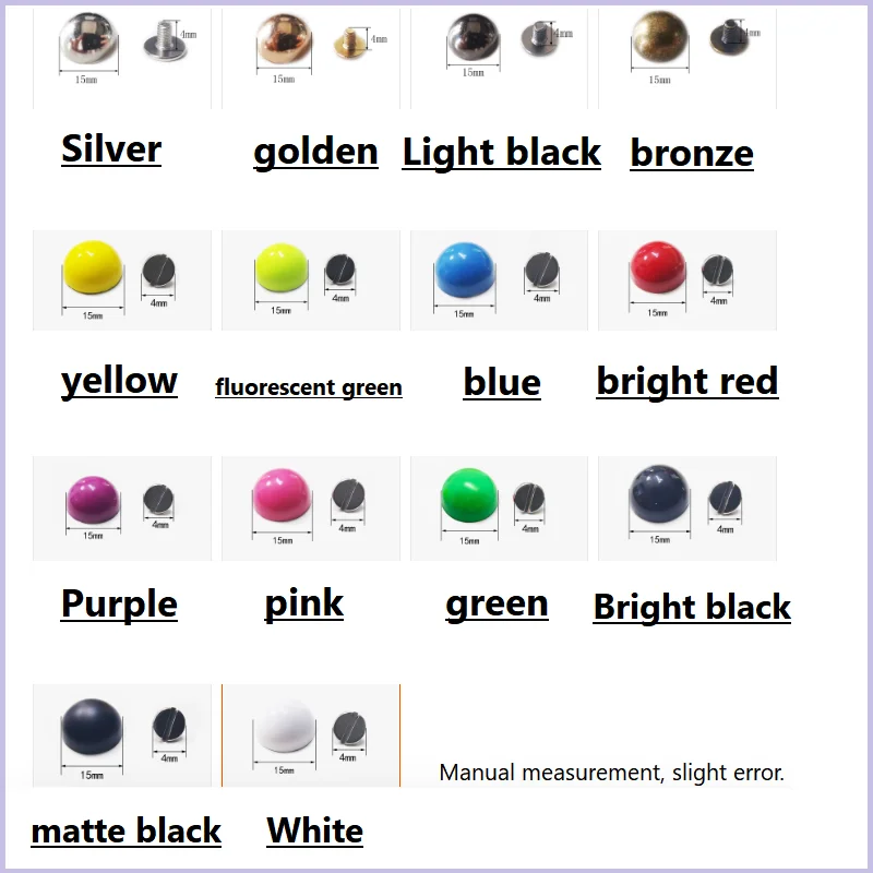 DIY Strap Rivets Screw Mushroom Dome Bolt Round Head Screws Punk Metal Nail Button For Clothes/Bag/Shoes