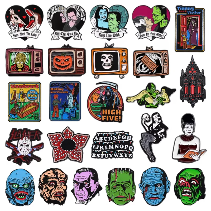 Halloween Horror Movie Collection Enamel Pin Thrilling Mask Film Figure Brooches Lapel Badge Punk Jewelry Gifts For Kids Friends