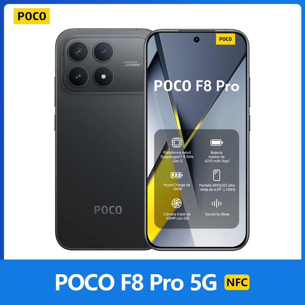 POCO F8 Pro 5G, NFC, Snapdragon® 8 Elite, Pantalla AMOLED HyperRGB POCO 120 Hz 6.59", cámara de 50 Mpx, 6210 mAh, IP68