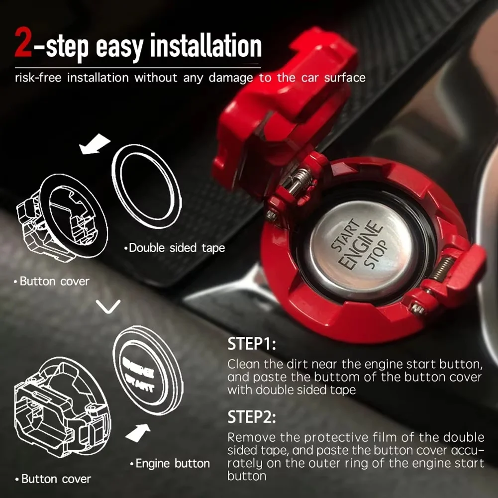 A30P-Car Start Stop Button Decor Car Engine Push Start Switch Button Cover Protector Start Stop Button For Car