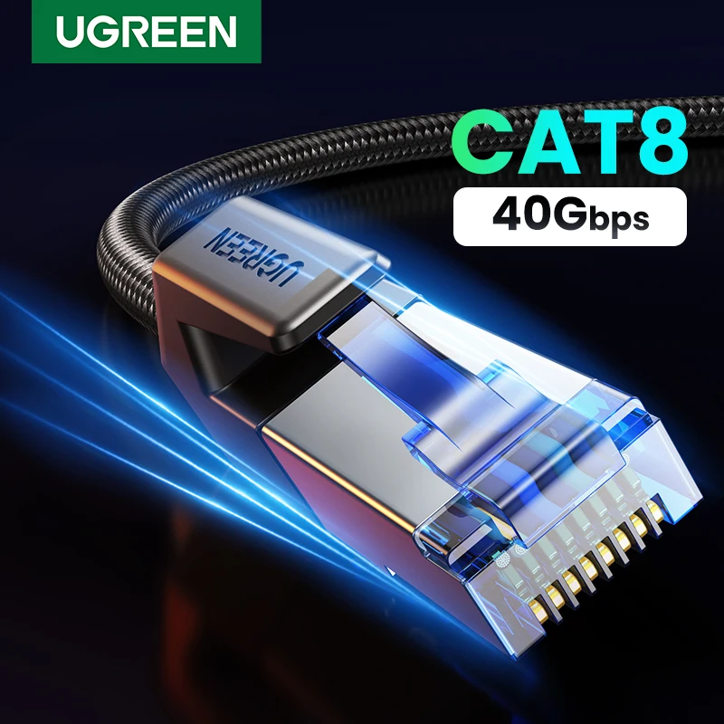 UGREEN Kabel Ethernet CAT 8 Szybki, Oplotowany, 40Gbps 2000MHz, Kabel Sieciowy LAN RJ45 Ekranowany, Do Użytku Wewnętrznego, Do Routera, PC, PS5, Modemu, Xbox