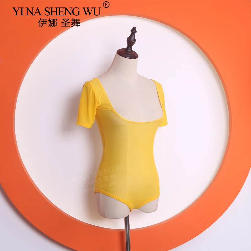 

Костюм для латинских танцев, боди, тренировочная блузка, женская водная пряжа, танцевальная практика, марлевый низ, топ, 10 цветов, одежда с короткими рукавами